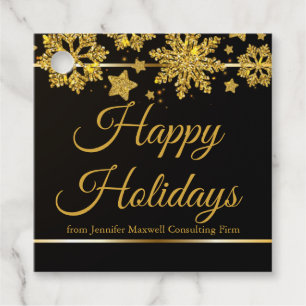 Chic Happy Holidays Black Gold Snowflake Custom Geschenkanhänger