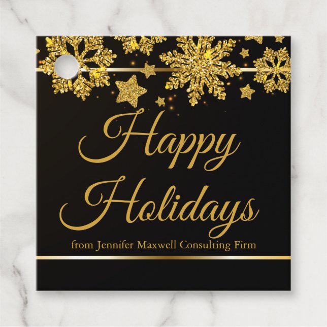 Chic Happy Holidays Black Gold Snowflake Custom Geschenkanhänger (Vorderseite)