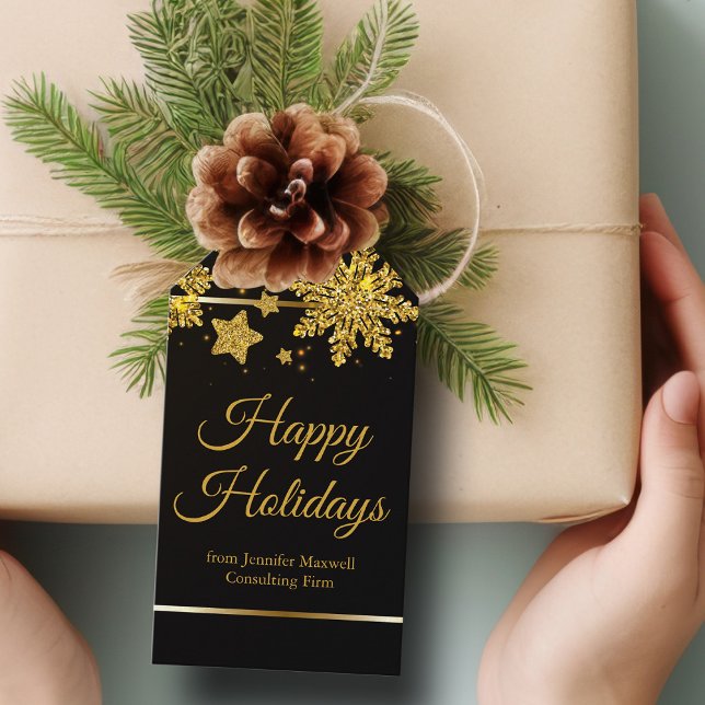 Chic Happy Holidays Black Gold Snowflake Custom Geschenkanhänger (Von Creator hochgeladen)