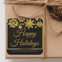 Chic Happy Holidays Black Gold Snowflake Custom