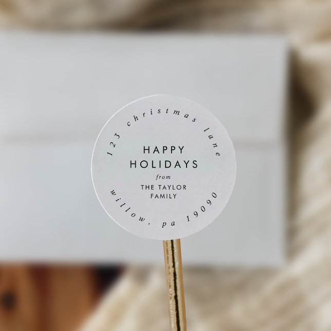 Chic Happy Holidays Circular Rücksendeadresse Runder Aufkleber (Von Creator hochgeladen)