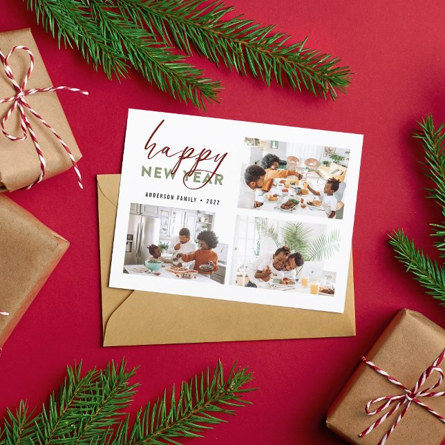 Chic Happy New Year Calligrafy Foto Holiday Postkarte (Von Creator hochgeladen)