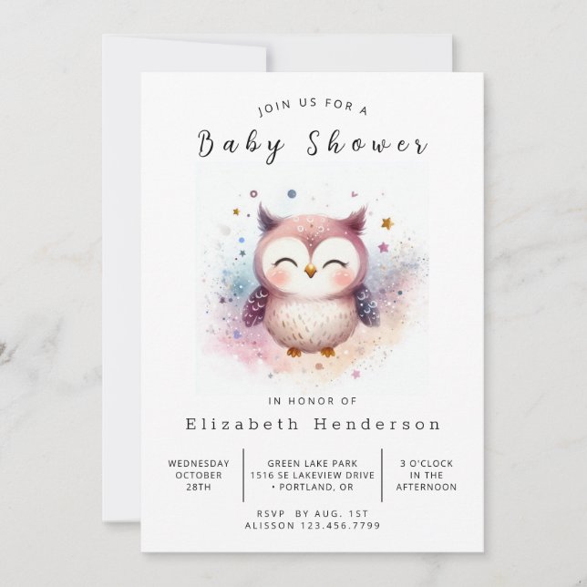 Chic Happy Owl Baby Dusche Einladung (Vorderseite)