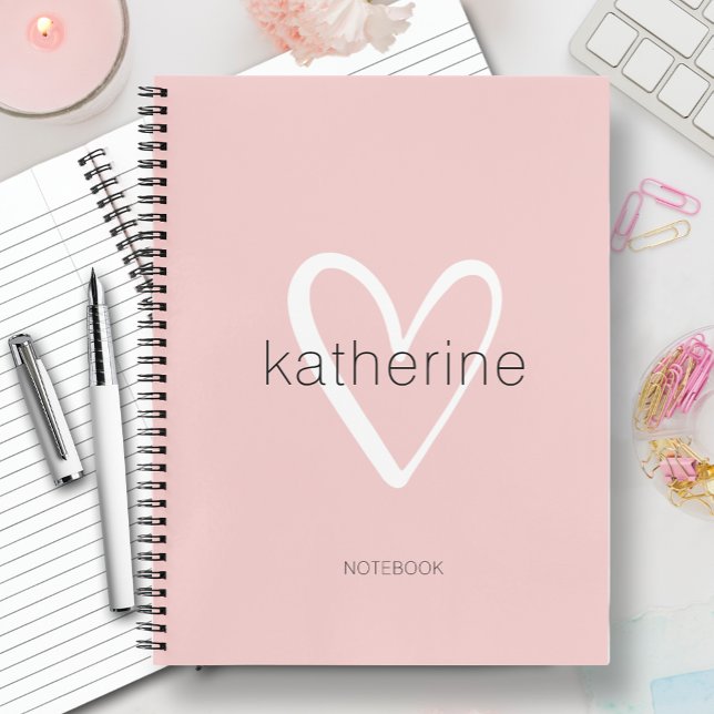 Chic Heart Blush Pink Notizbuch (CHOOSE HARD and SOFT COVER and page style when ordering. MORE colors in our collection.)
