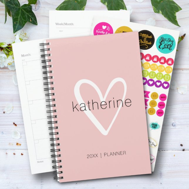 Chic Heart Blush Pink wöchentlich Monatsblindheit Planer (Non-Dated 5.5" x 8.5" Personalized Planner with monthly, weekly pages and stickers.)