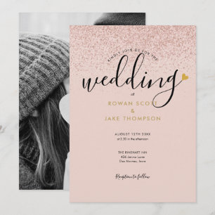 Chic Heart Roségold Glitter Hochzeit Einladung