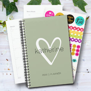 Chic Heart Sage Green Weekly Monatsblindheit Planer