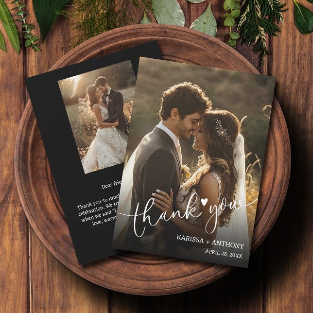 Chic Heart Wedding Foto Vielen Dank Mitteilungskarte (Chic Heart Wedding Photo Thank You Note Cards feature your thank you on the back.)