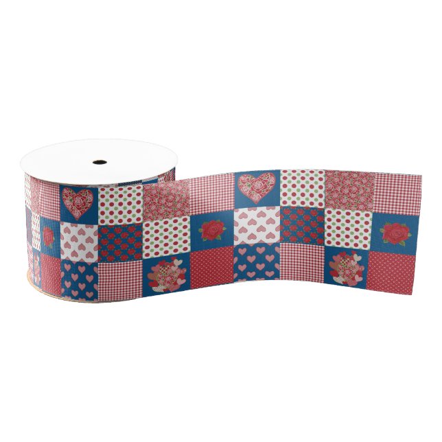 Chic Hearts and Rose Imitate Patchwork 3-Zoll-Mult Ripsband (Spule)
