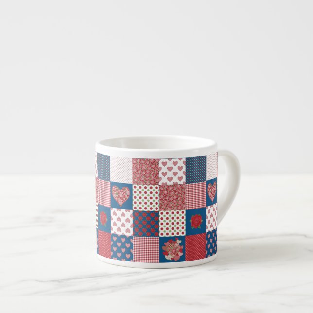 Chic Hearts and Rose Imitate Patchwork Espresso Ta Espressotasse (Vorderseite Rechts)