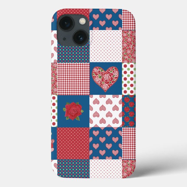 Chic Hearts and Rose Imitate Patchwork iPad Fall Case-Mate iPhone Hülle (Rückseite)