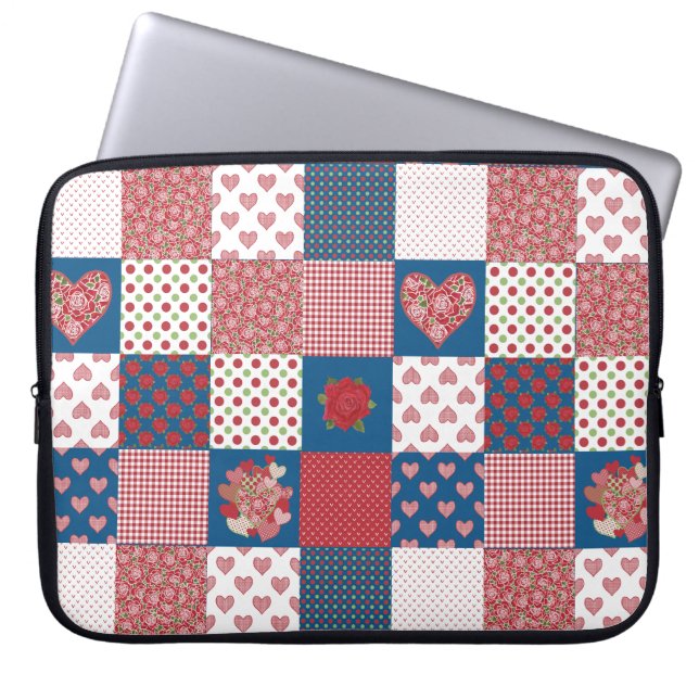 Chic Hearts and Rose Imitate Patchwork Laptop Slee Laptopschutzhülle (Vorderseite)