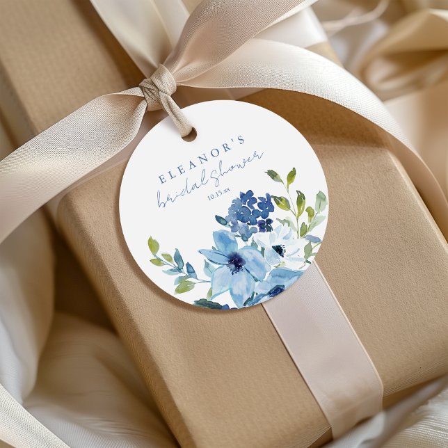 Chic Hellblau Aquarell Blumen Hochzeitsshower  Geschenkanhänger (Von Creator hochgeladen)