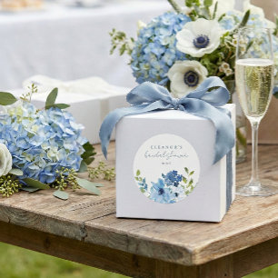 Chic Hellblau Aquarell Blumen Hochzeitsshower  Runder Aufkleber