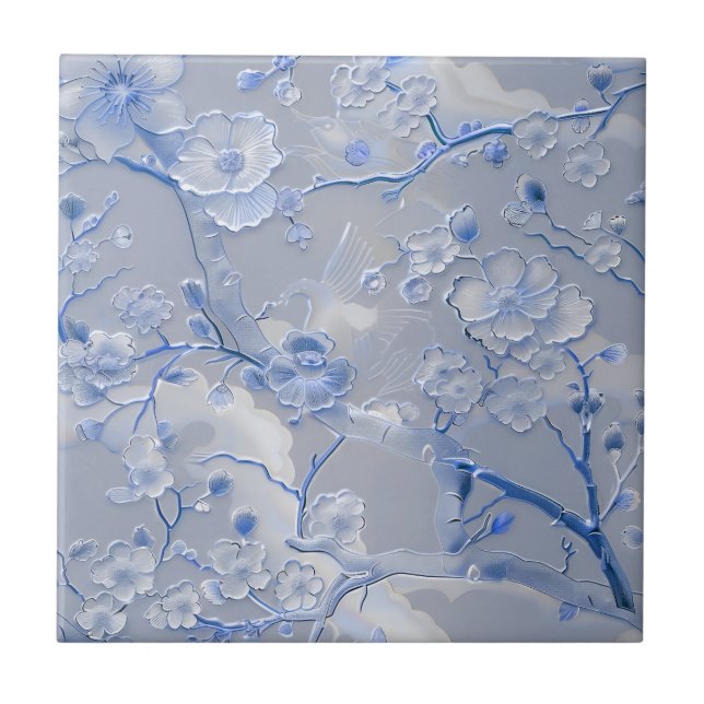 Chic hellblau florale Cloisonne Fliese (Vorderseite)