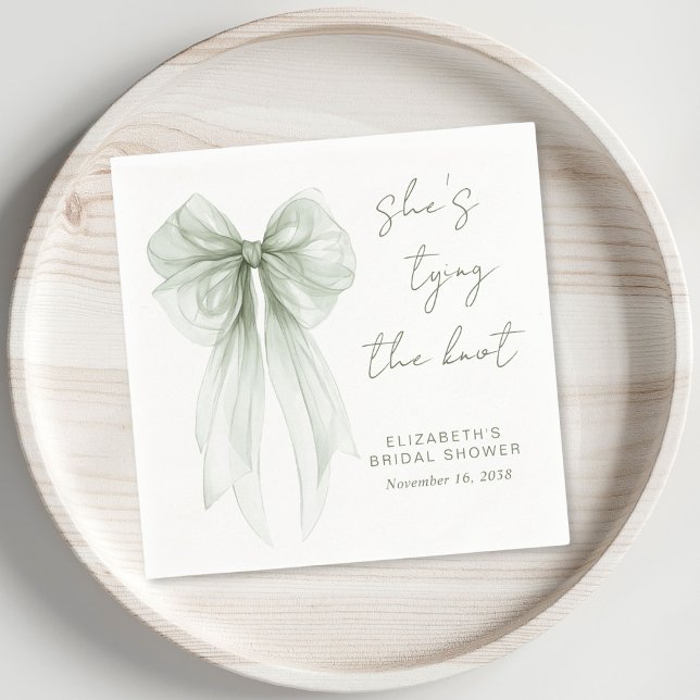 Chic Hellgrüne Schleife Wasserfarbe Brautparty Serviette (Chic Sage Green Bow Watercolor Bridal Shower Napkins)