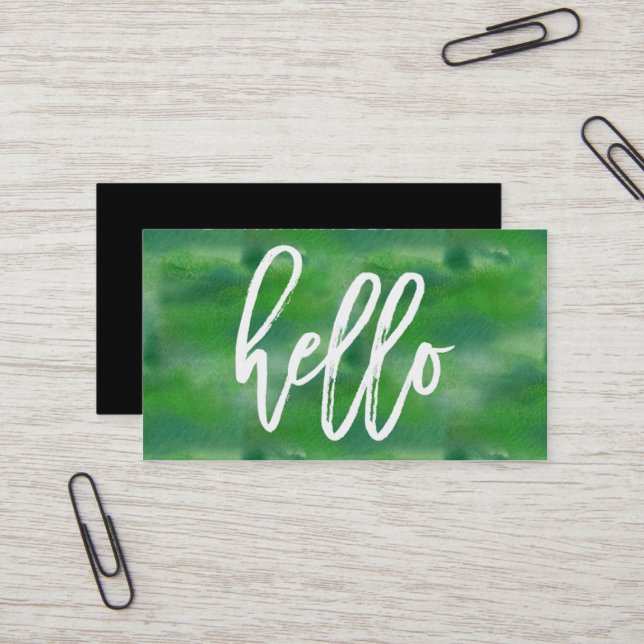 Chic Hello Green Watercolor | Visitenkarte (Vorderseite/Rückseite Beispiel)