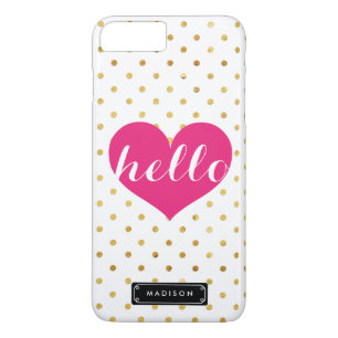 Chic Hello Hot Pink Heart Gold Dots Custom iPhone 8 Plus/7 Plus Hülle