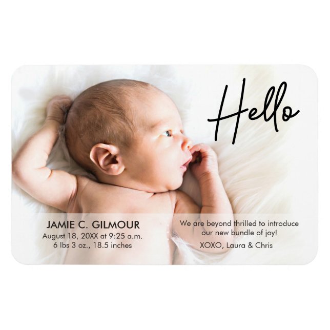 Chic Hello Introducing Baby mit dem Foto Name Magnet (Horizontal)