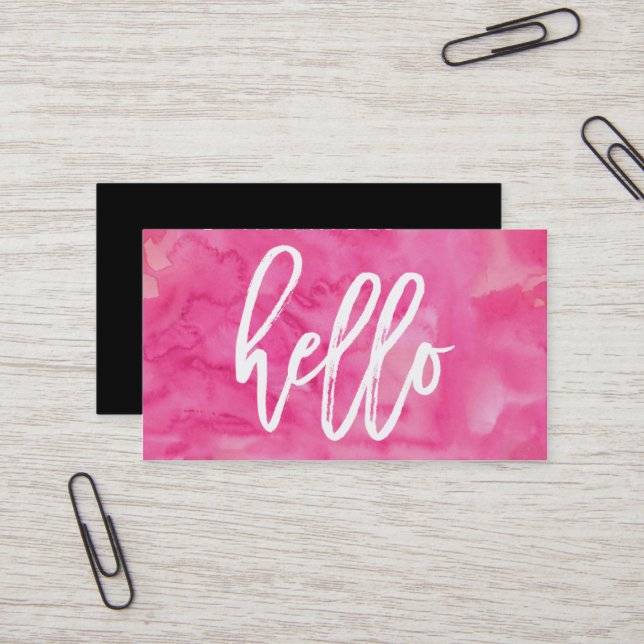 Chic Hello Pink Watercolor | Visitenkarte (Vorderseite/Rückseite Beispiel)