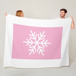 Chic Hellrosa Farbfleck Weiße Schneeflockengrenze Fleecedecke