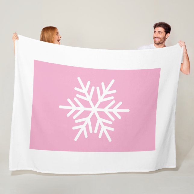 Chic Hellrosa Farbfleck Weiße Schneeflockengrenze Fleecedecke (Beispiel)