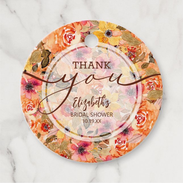 Chic Herbst Blume Brautparty Vielen Dank Geschenkanhänger (Vorderseite)