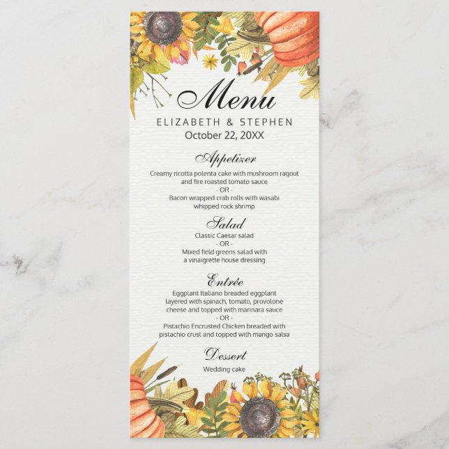 Chic Herbst Maple Blätter Pumpkin Wedding Menü Menükarte (Vorderseite)