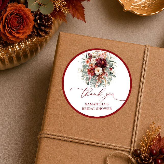 Chic Herbst-Terrakotta-Boho-Braut-Show-Sticker ar Runder Aufkleber (Chic fall terracotta boho bridal shower sticker artwork

)