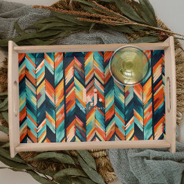 Chic Herringbone farbenfrohe Muster | Monogramm Serviertablett