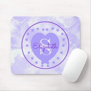 Chic-Herz-Anfangsbuchstabe-Monogramm-lila Weiß Mousepad