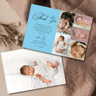 Chic Himmelblau Sechs Foto Baby Shower Dankeschön Dankeskarte