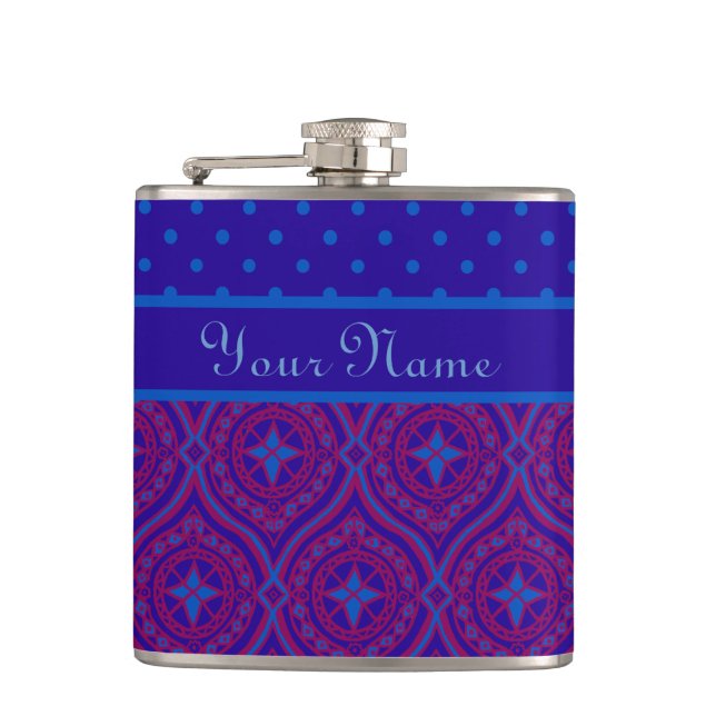 Chic Hip Flask to Personalize: Lila und blau Flachmann (Vorderseite)