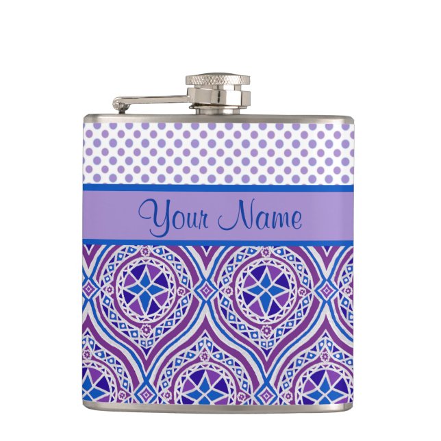 Chic Hip Flask to Personalize: Mauve, Blue Flachmann (Vorderseite)