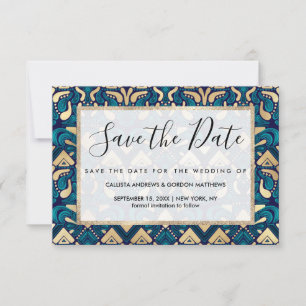 Chic Hipster Gold Emerald Blue Tribal Künstlerisch Save The Date