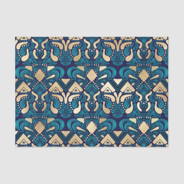 Chic Hipster Gold Emerald Blue Tribal Künstlerisch Seidenpapier (Vorderseite)