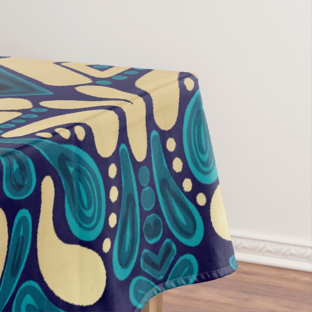 Chic Hipster Gold Emerald Blue Tribal Künstlerisch Tischdecke (Beispiel)