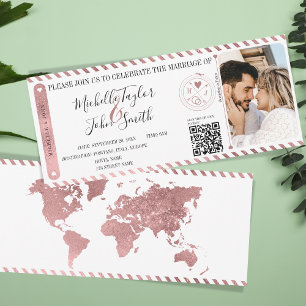 Chic Hochzeit in Urlaubsort Boarding Pass QR Code Einladung