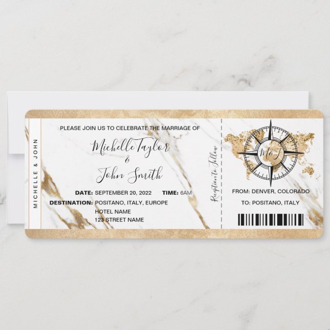 Chic Hochzeit in Urlaubsort Boarding Pass Ticket G Einladung (Vorderseite)