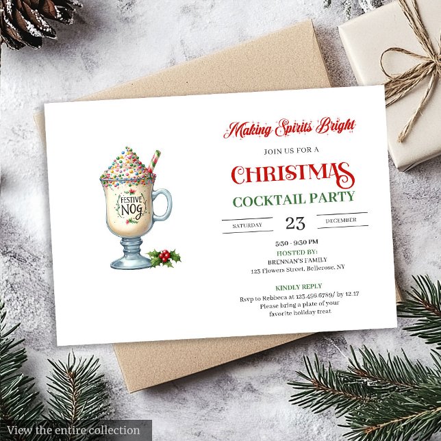 Chic Holiday Cocktails Party modern festive card Einladung (Chic Holiday Cocktails Party modern festive card)