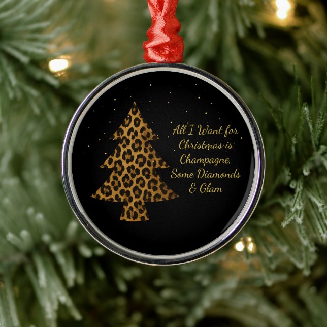 Chic Holiday Leopard Tree Design Ornament Aus Metall (Baum)