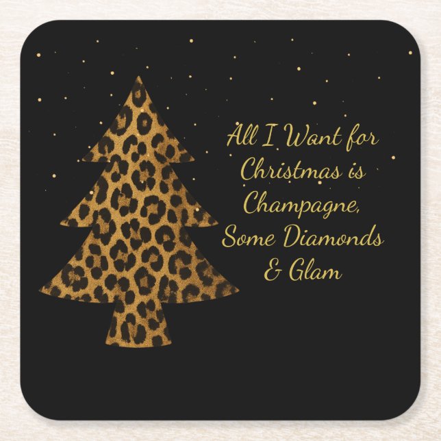Chic Holiday Leopard Tree Design Rechteckiger Pappuntersetzer (Vorderseite)