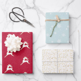 Chic Holiday Red Blue und Gold Wrapping Sheets Geschenkpapier Set