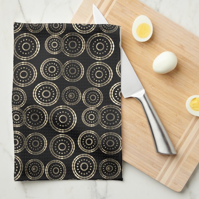 Chic Holiday Season Custom Monogram Gold Muster Geschirrtuch (Viertel Falte)