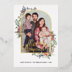 Chic Holly Berries Arch Frame Foto Jahr der Überpr Folien Feiertagskarte