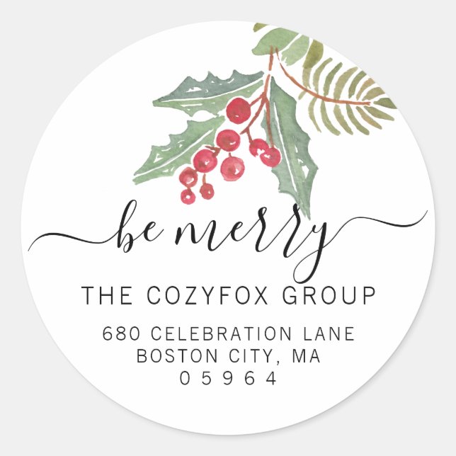 Chic Holly Berry Address Runder Aufkleber (Vorderseite)