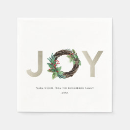 CHIC HOLLY BERRY GREEN SILVER JOY WREATH CHRISTMAS SERVIETTE