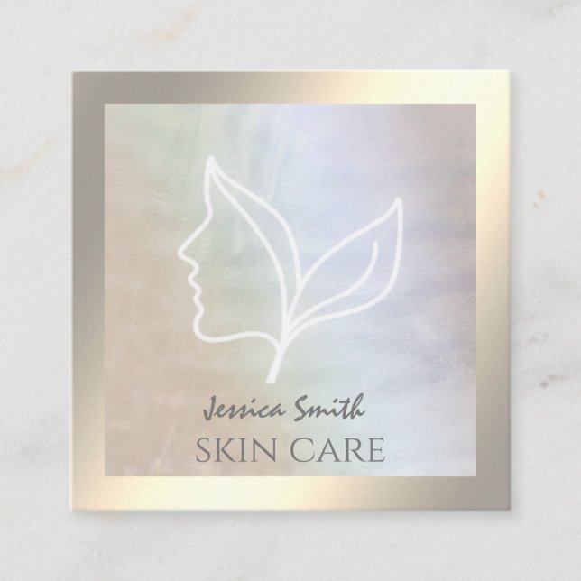 Chic holografische elegante Mädchen Gesicht Blätte Quadratische Visitenkarte (Vorderseite)