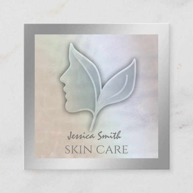 Chic holografische elegante Mädchen Gesicht Blätte Quadratische Visitenkarte (Vorderseite)