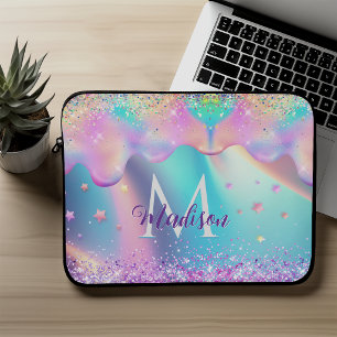 Chic holografisches Einhorn tropft Glitter Monogra Laptopschutzhülle